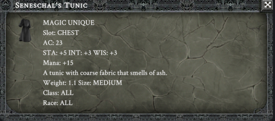 SENESCHAL'S TUNIC in-game item card